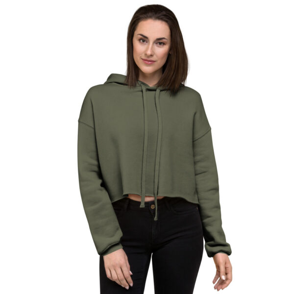 moteriškas džemperis iškirptas womens cropped hoodie military green front 61f16d276eb3c