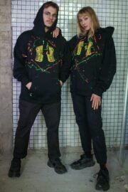 Džemperis su kapišonu vintage ”face uv green red”